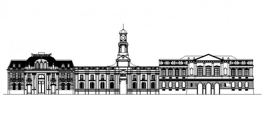 Architectural building elevation drawings 2d view autocad software file