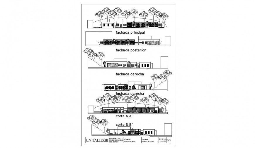 Architectural bungalow design elevation drawing in dwg AutoCAD file.