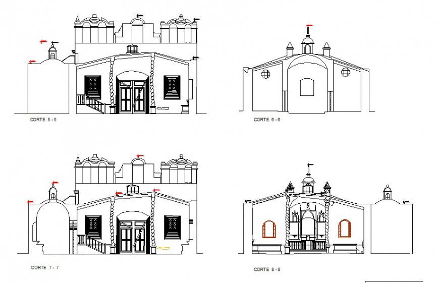Architectural Church and temple building detail 2d view layout section autocad file