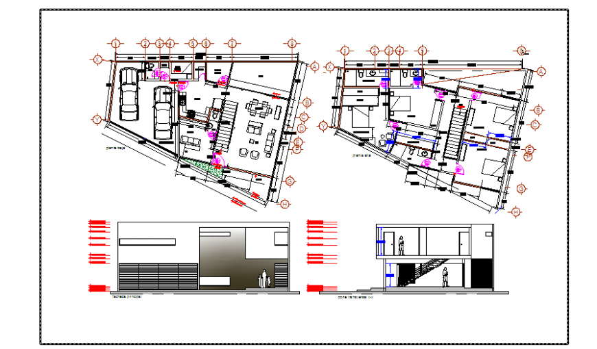 Architectural contemporary residential house design drawing