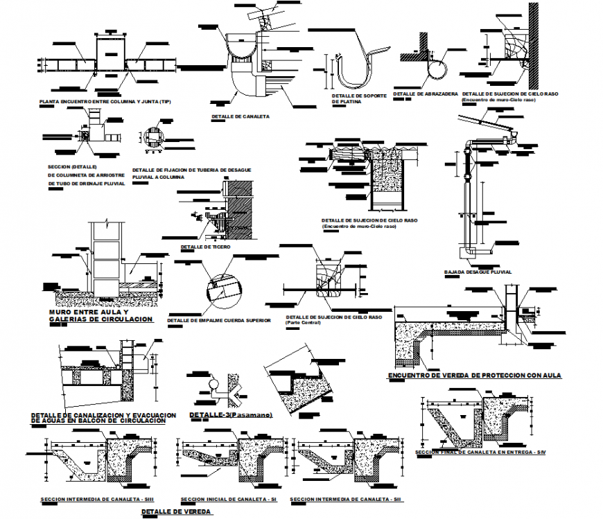 Architectural detail in sidewalk and stair section detail