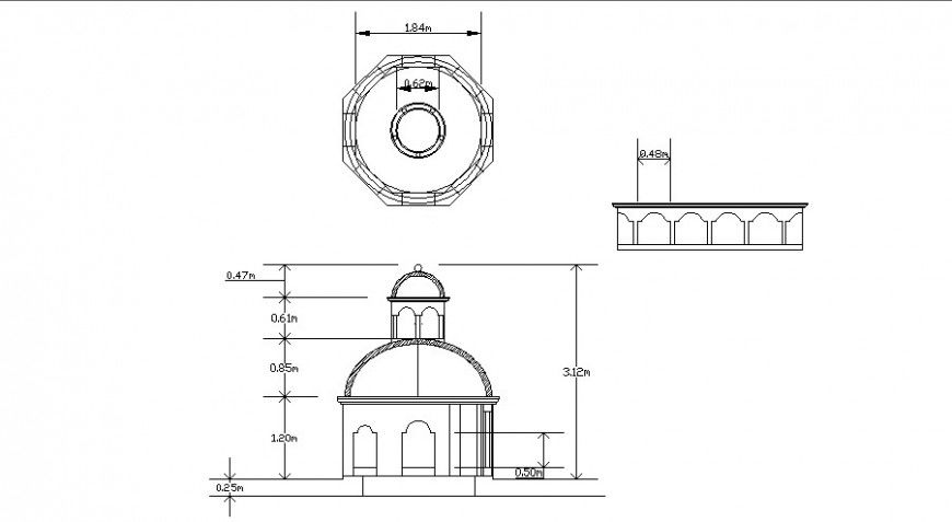 Architectural dome details drawing 2d view Autocad file