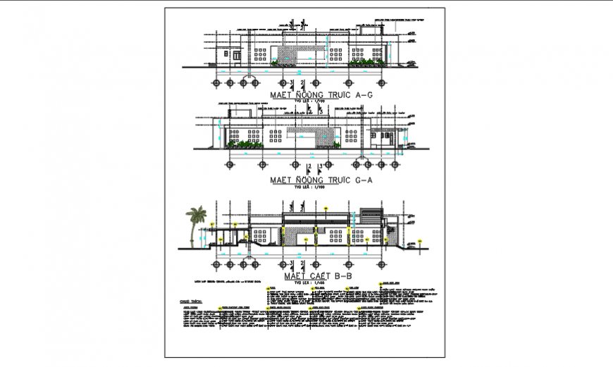 Architectural Elevation design of community center design drawing