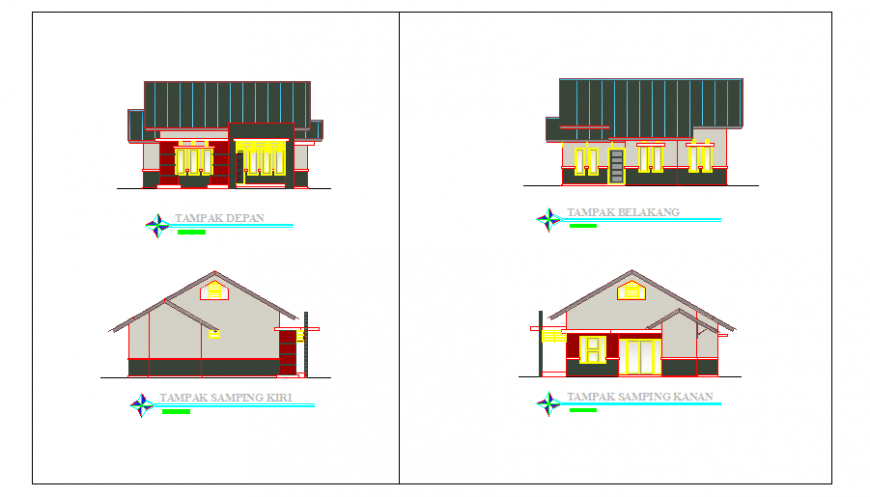 Architectural Elevation design of single family house design drawing