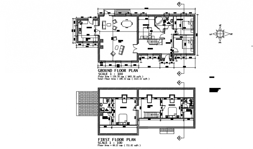 Architectural first floor and second floor layout plan detail dwg file
