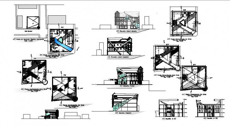 Architectural floor Plan of Shopping Center and elevation in auto cad