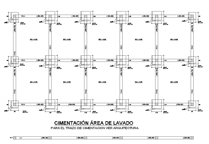 Architectural foundation trace plan view detail elevation autocad file