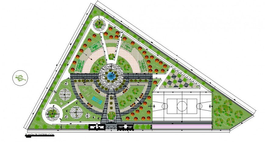 Architectural ground plan detail with the play area 2d view autocad file