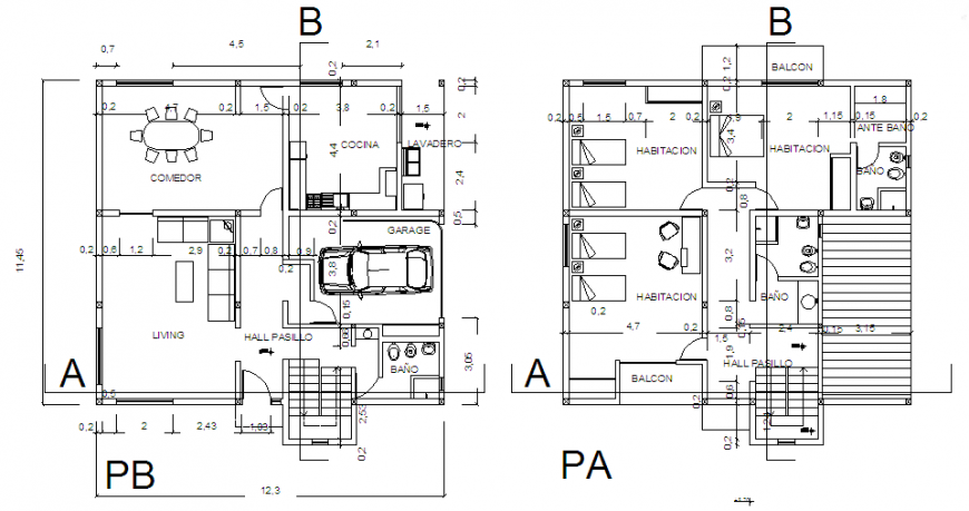 Architectural home 3 bed rooms duplex design drawing