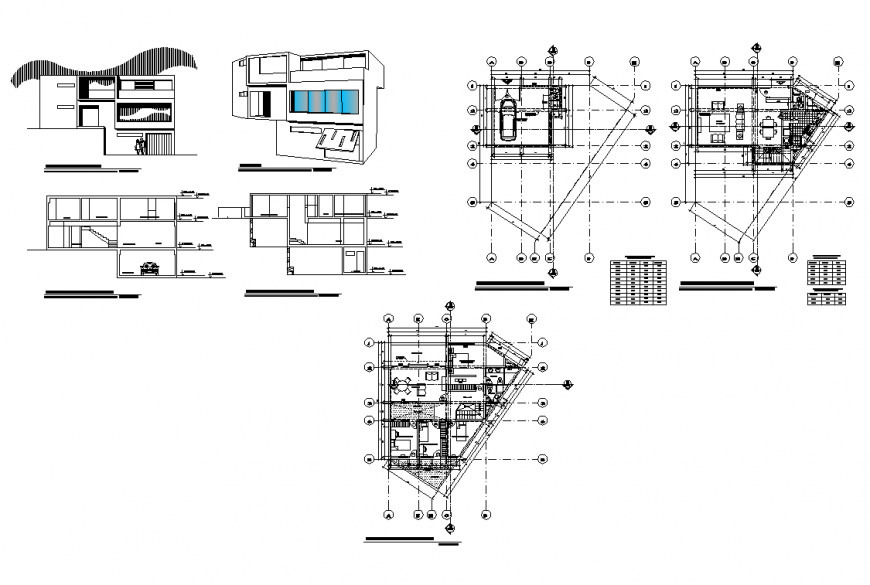 Architectural housing structure detail elevation and plan layout file