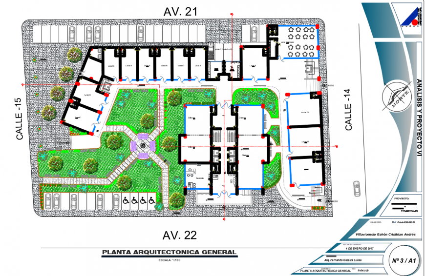 Architectural landscape layout plan in dwg AutoCAD file.