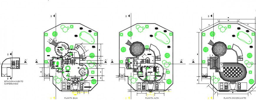 Architectural layout plan top view of residence dwg file