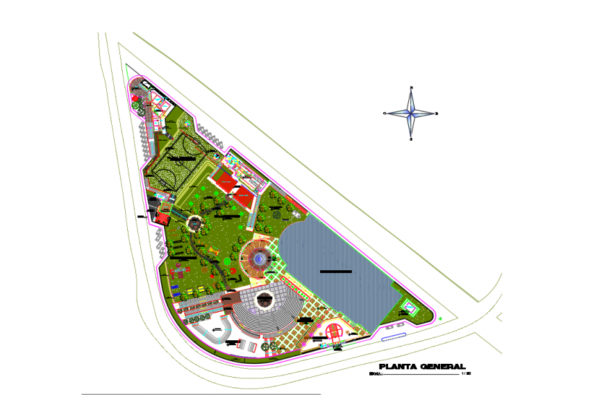 Architectural park plan detail 2d view layout file in autocad format