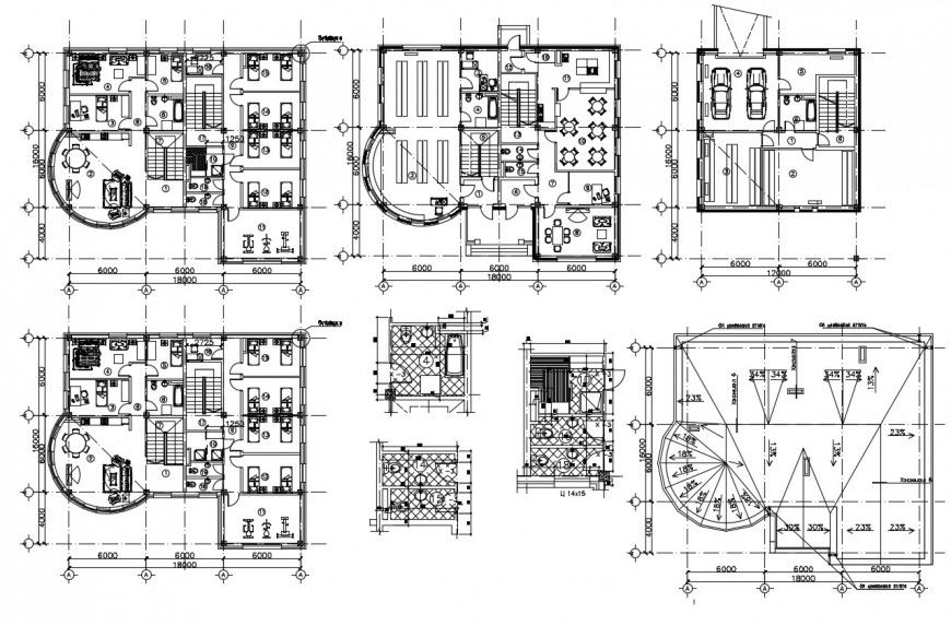 Architectural plan of a hotel building in dwg file