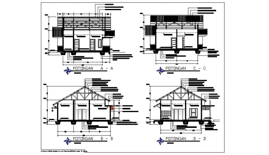 Architectural Section design of single family house design drawing