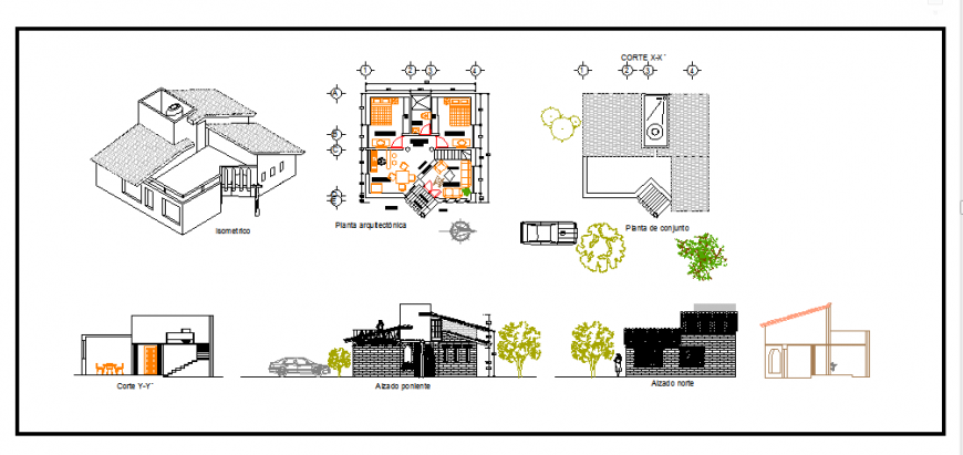 Architectural single proposed house plants design drawing
