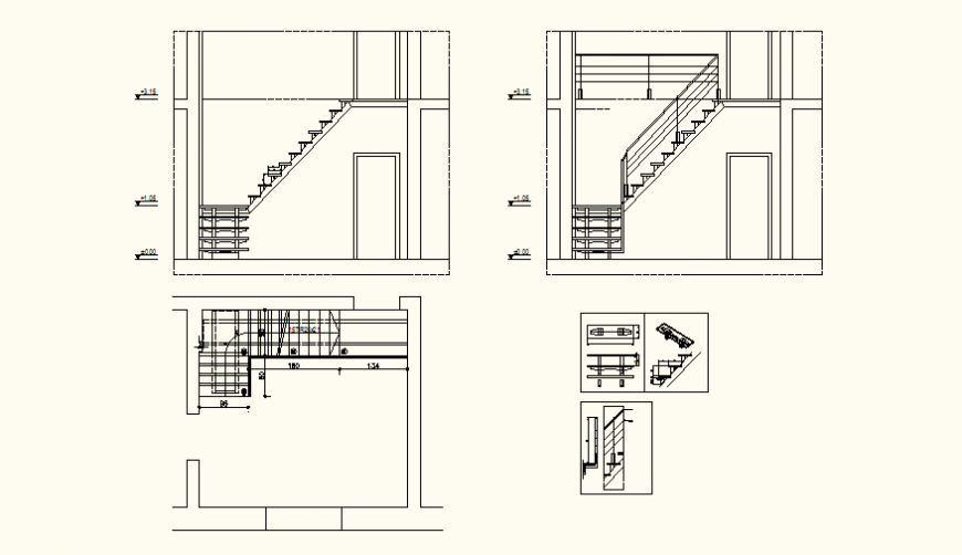 Architectural stair case detail plan layout file
