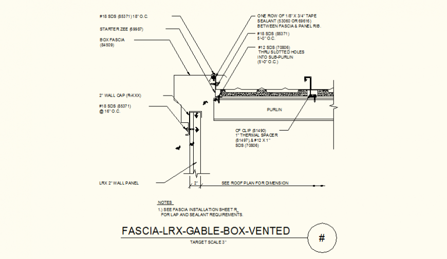 Architectural Standing Seam Detail plan and elevation layout file