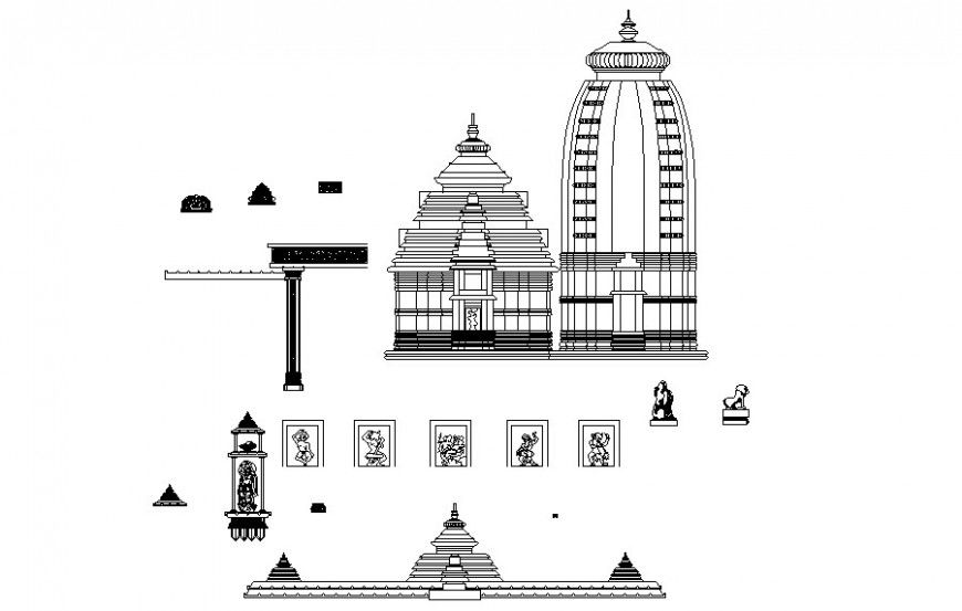 Architectural temple drawings details elevation autocad file