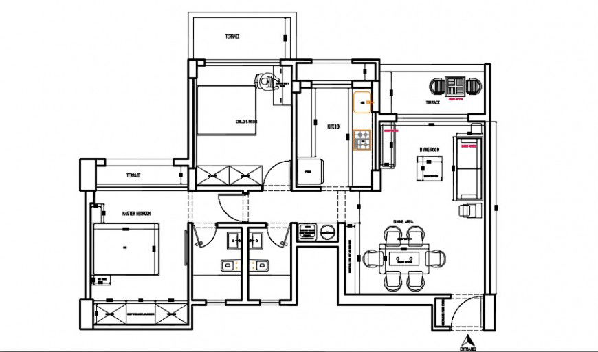 Architectural top view layout plan of house detail dwg file