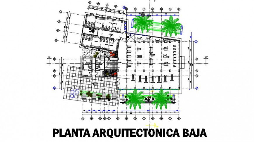 Architectural top view plan layout of a gym dwg file