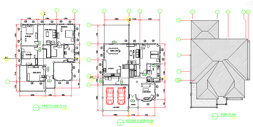Architectural two storey residential building design drawing