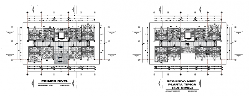 Architectural working layout design of university residency design drawing