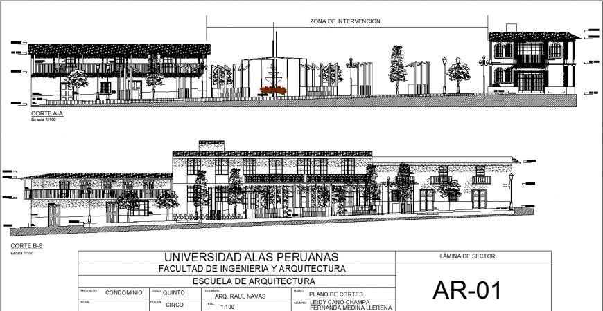 Architecture and engineering college section drawing in dwg file.