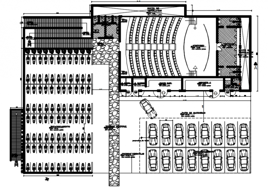 Architecture college distribution plan with furniture drawing details dwg file