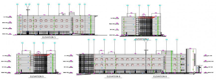 Architecture corporate building elevation detail drawing in dwg AutoCAD.