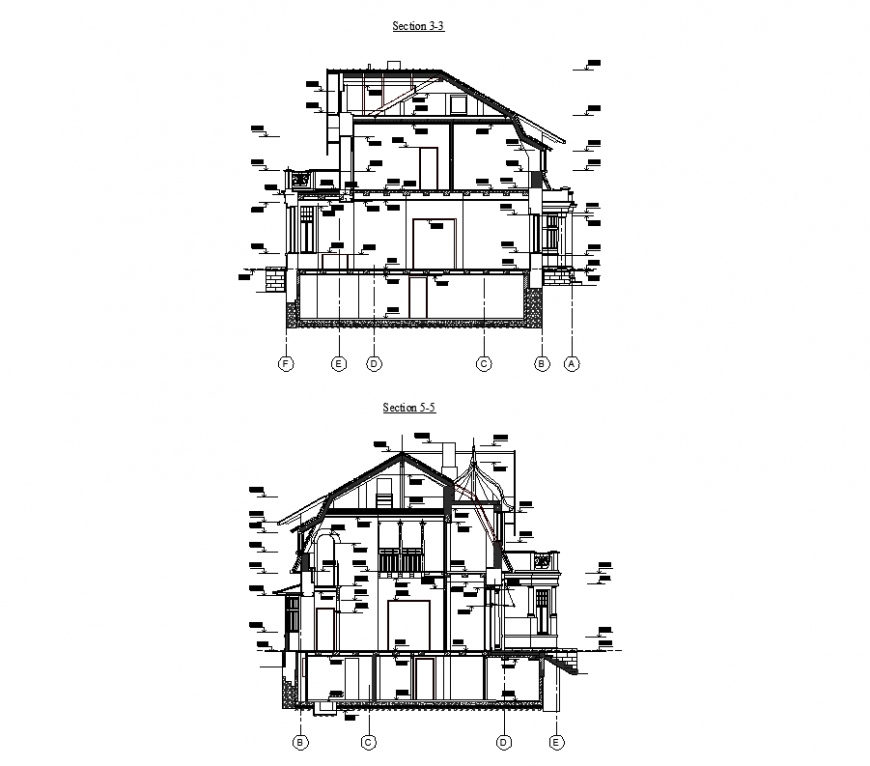 Architecture design with section of house dwg file