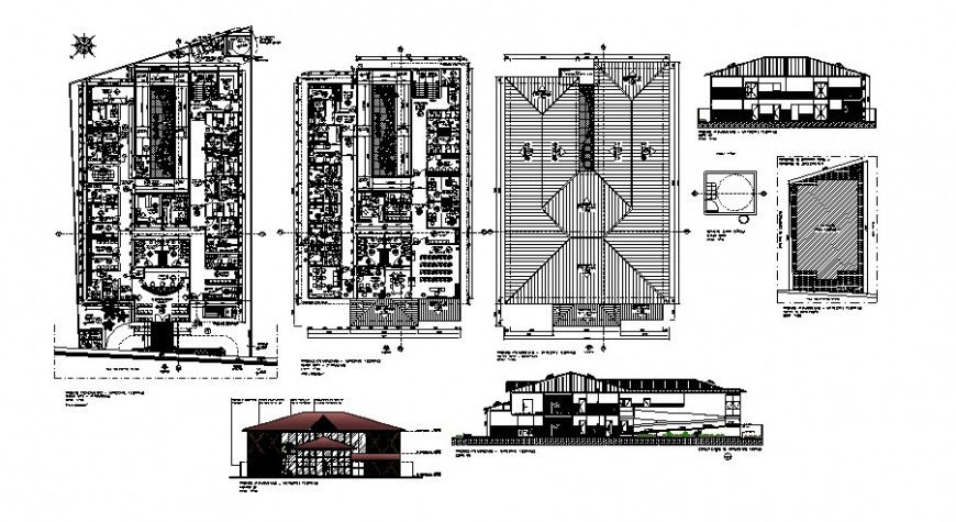 Architecture floor plan and elevation of hospital in auto cad