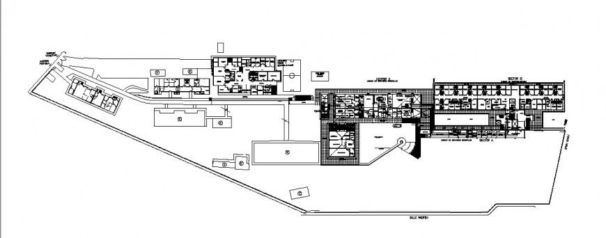 Architecture general distribution layout plan details of hospital dwg file