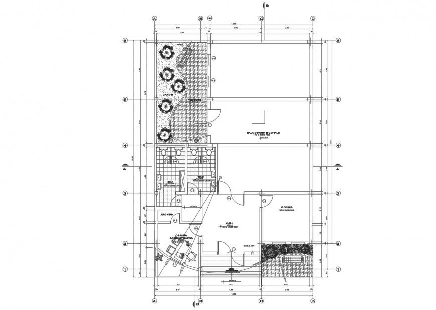 Architecture layout plan details of local communal office building cad drawing details dwg file