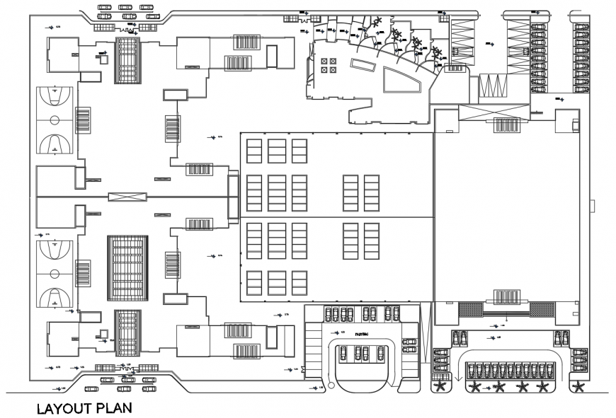 Architecture layout plan details of multi-story school building dwg file