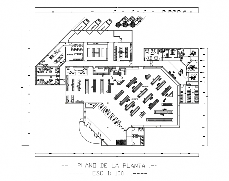 Architecture layout plan details of salon in shopping center dwg file