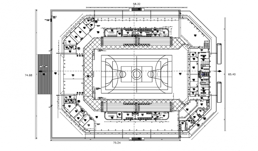 Architecture layout plan details of sports center with gym dwg file
