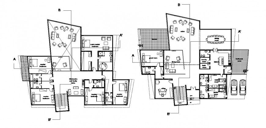 Architecture layout plan drawing details of five bedroom house dwg file