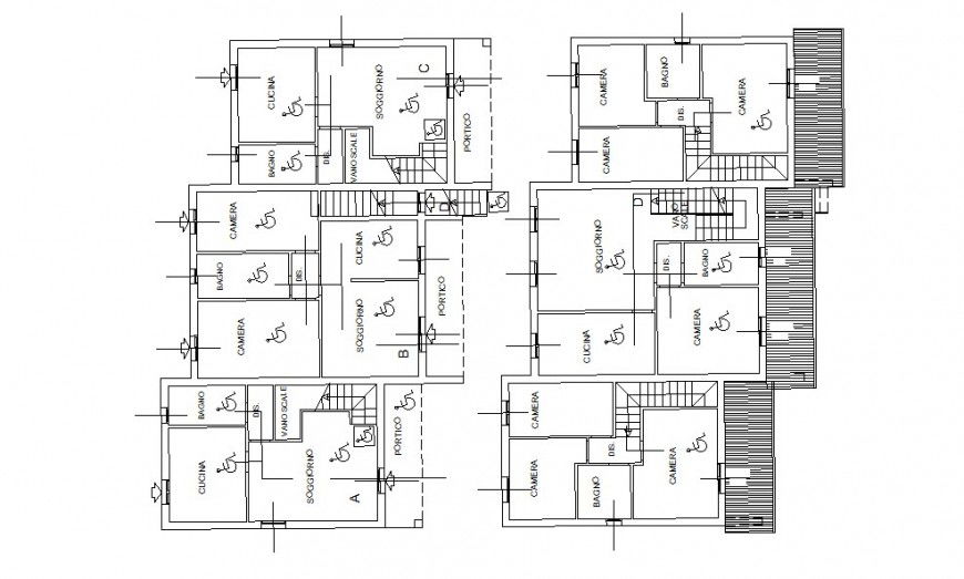 Architecture layout plan drawing details of residential twin house dwg file