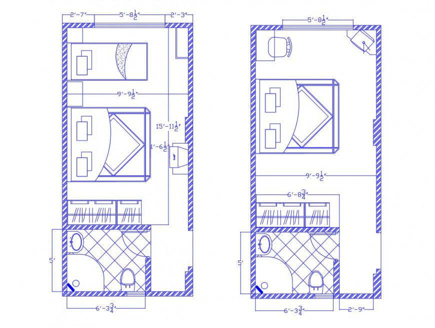 Architecture layout plan drawing details of two bedrooms dwg file