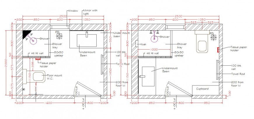 Architecture layout plan of bathroom design