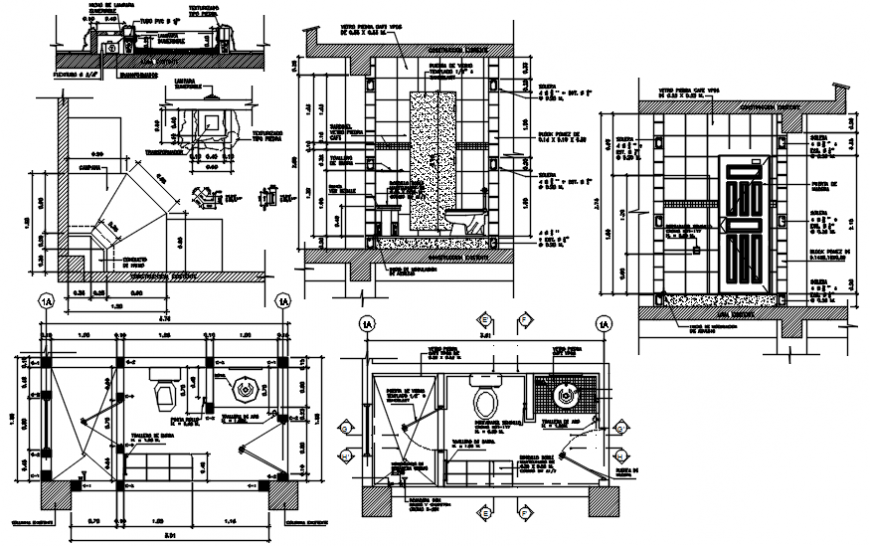 Architecture layout plan of bathrooms