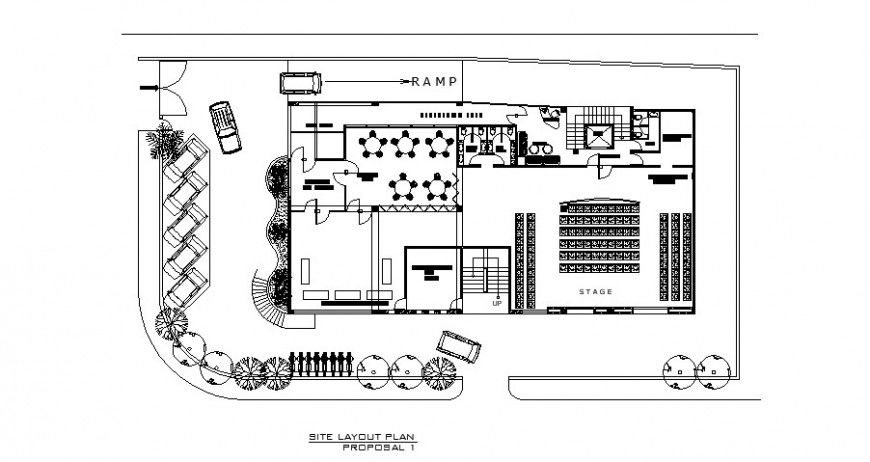 Architecture layout plan with site layout of restaurant cad drawing details dwg file