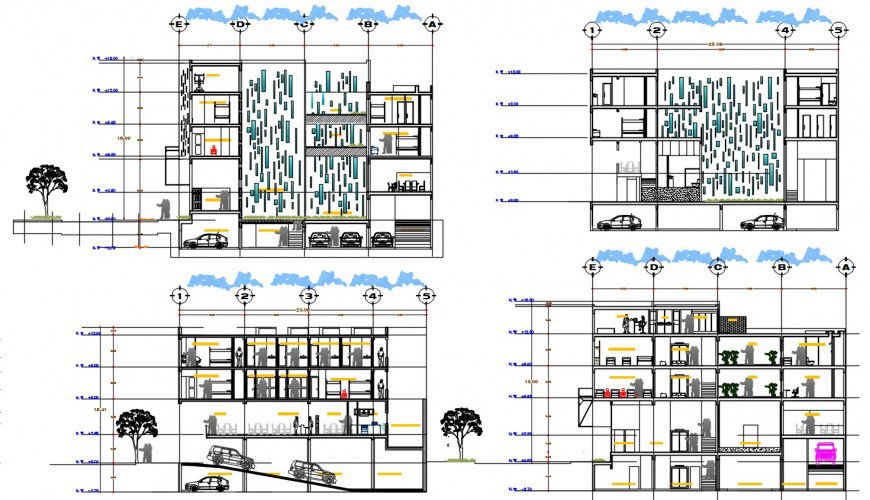 architecture section plan of hostel cad file