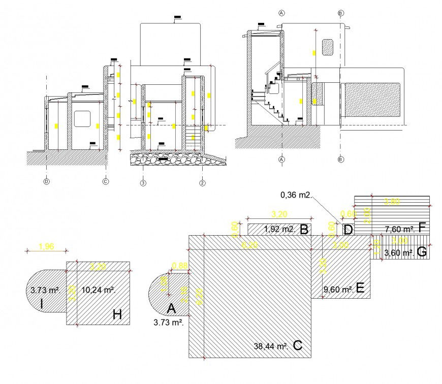 Area hatching and section family home autocad file