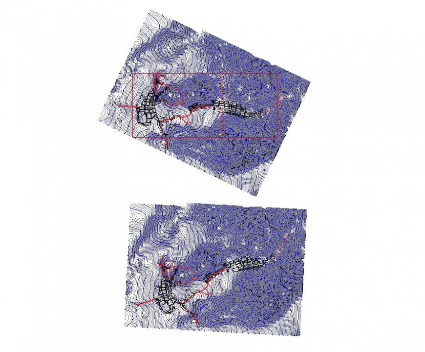 Area plan with topographical detail 2d view layout file in dwg format