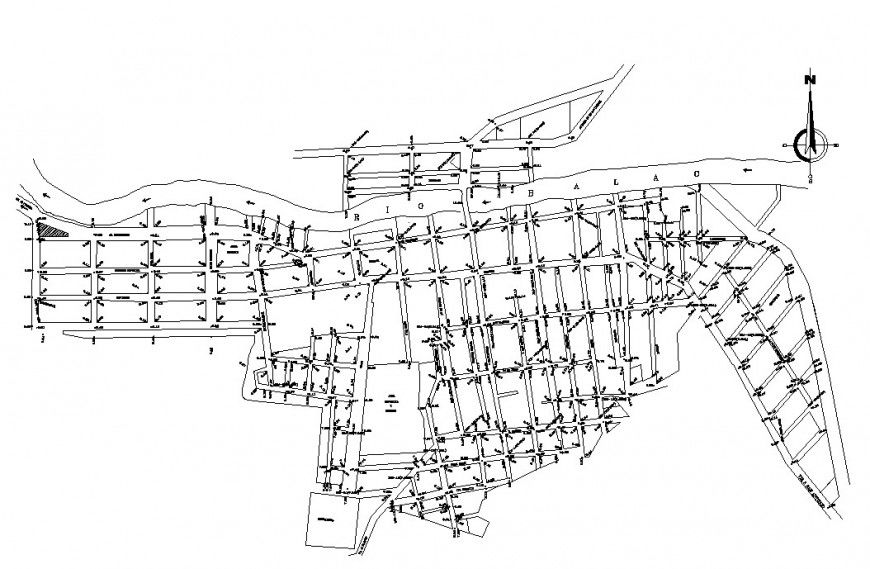 Area topographical map detailing 2d view layout file in autocad format