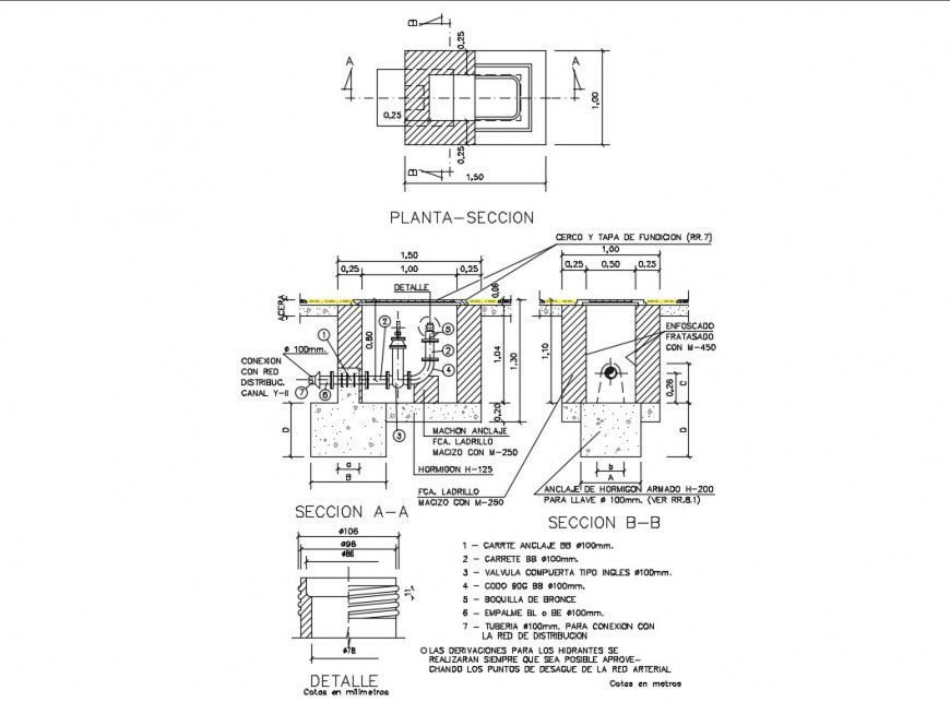 Arm concrete hydrant structure section, plan and auto-cad details dwg file