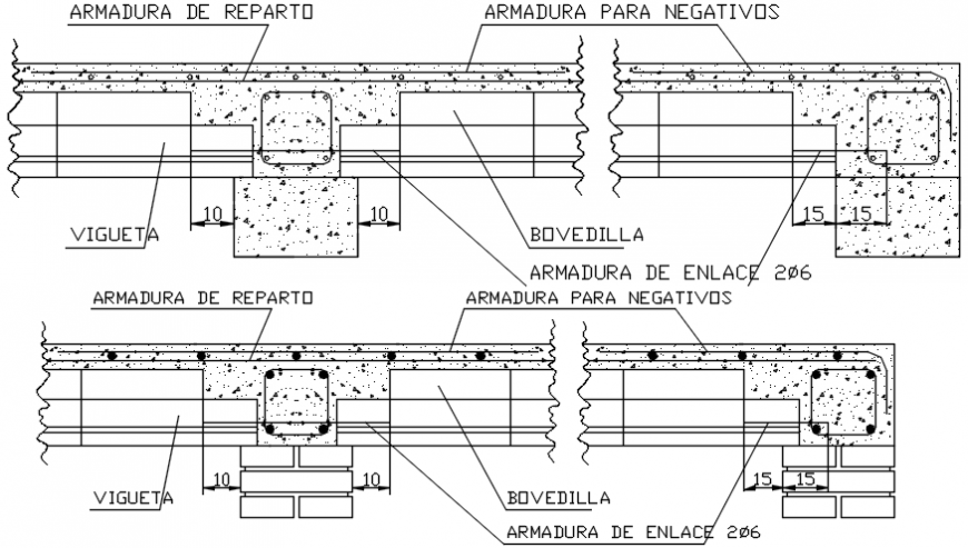 Armed concrete beam with support of wrought structure drawing details dwg file
