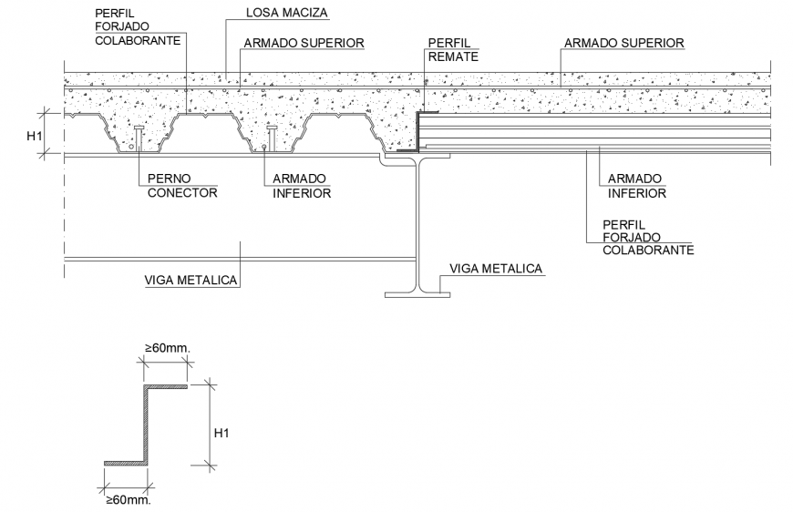 Armed concrete bridge section and construction drawing details dwg file